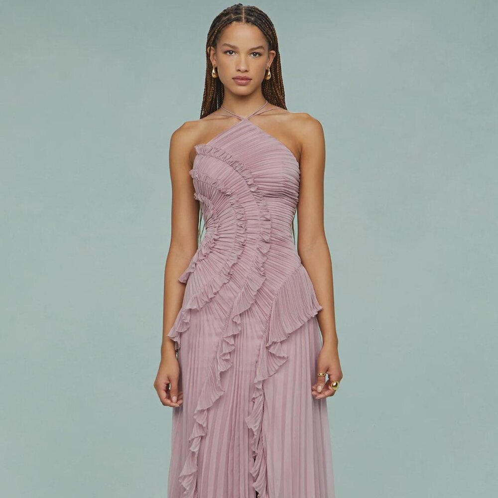Pleated Lavender Halter Gown